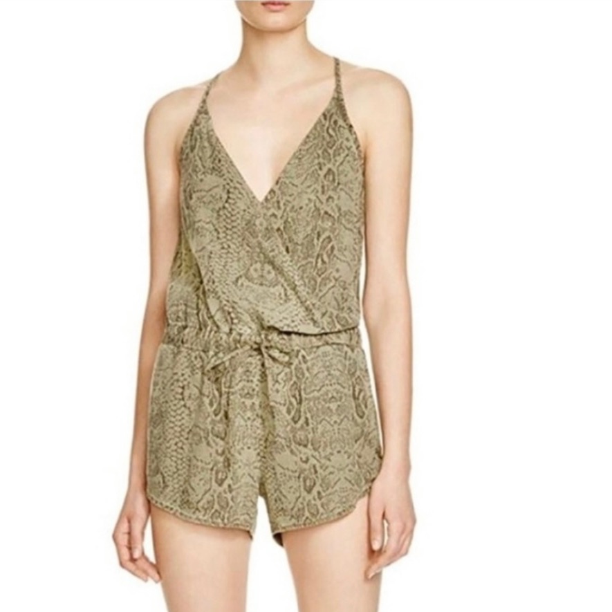Bella Dahl - Drape Front Green Snake Skin Romper Tie Front - Size L